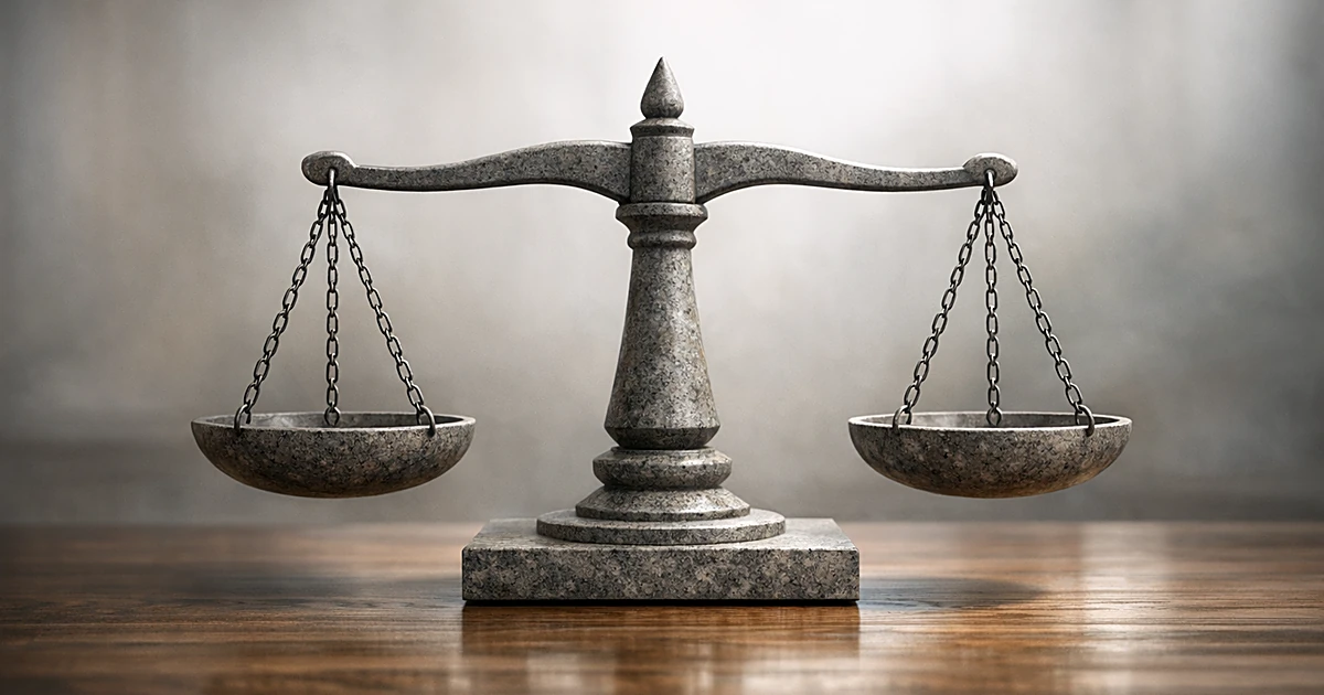 Abstract stone balance scale on wooden surface with soft natural lighting