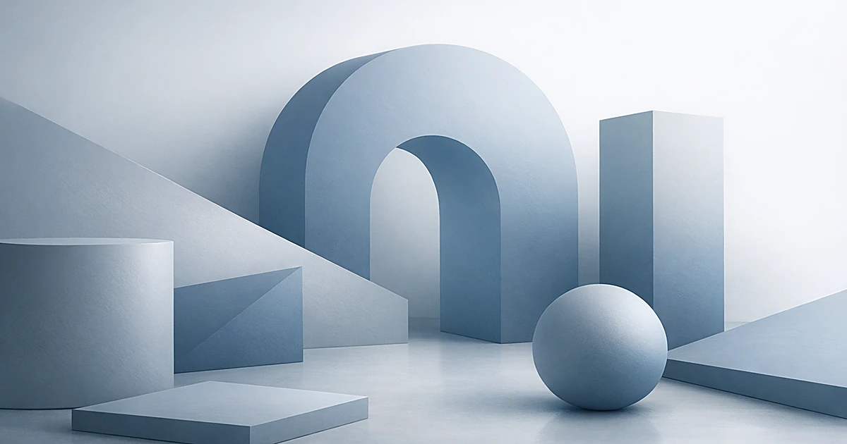 Abstract geometric shapes in blue and gray tones with soft gradients